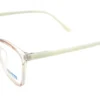 Vista diagonal del aro oftálmico Belluno AC rosa transparente forma mariposa medida 55 17 144