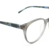 Vista lateral del aro oftálmico DKNY AC gris transparente forma rectangular redondeada medida 52 17 135