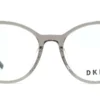 Vista frontal del aro oftálmico DKNY AC gris transparente forma rectangular redondeada medida 52 17 135