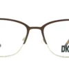 Vista frontal del aro oftálmico DKNY metal café forma rectangular medida 54 16 145