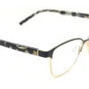 Vista lateral del aro oftálmico DKNY metal negro dorado forma mariposa
