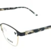 Vista diagonal del aro oftálmico DKNY metal negro dorado forma mariposa