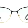 Vista frontal del aro oftálmico DKNY metal negro dorado forma mariposa