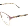 Vista diagonal del aro oftálmico DKNY metal rosa dorado forma mariposa