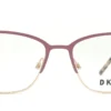 Vista frontal del aro oftálmico DKNY metal rosa dorado forma mariposa