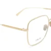 Vista lateral del aro oftálmico Dior metal dorado grande forma rectangular