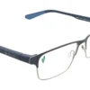 Vista lateral del aro oftálmico Dragon metal azul forma rectangular medida 57 17 145
