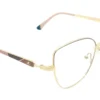 Vista lateral del aro oftálmico JL metal dorado rosa forma mariposa