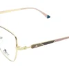 Vista diagonal del aro oftálmico JL metal dorado rosa forma mariposa