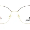 Vista frontal del aro oftálmico JL metal dorado rosa forma mariposa