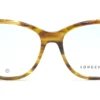 Vista frontal del aro oftálmico Longchamp acetato café carey forma rectangular redondeado medida 53 15 140