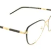 Vista lateral del aro oftálmico Longchamp negro dorado forma mariposa medida 54 15 135