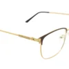 Vista lateral del aro oftálmico Lontano F024 unisex color café dorado rectangular medida 52 18 145
