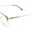 Vista diagonal del aro oftálmico Lontano F024 unisex color café dorado rectangular medida 52 18 145