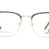 Vista frontal del aro oftálmico Lontano F024 unisex color café dorado rectangular medida 52 18 145