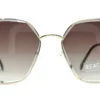 Vista frontal del lente de sol Reaction Kenneth Cole dorado forma geométrica medida 59 18 140