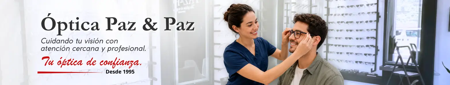 Cabecera móvil de la página Nosotros de Óptica Paz y Paz con atención cercana y profesional
