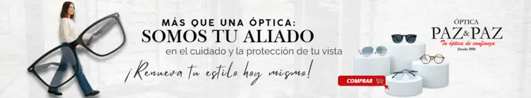 Cabecera de tienda Óptica Paz y Paz para tablet con mensaje Somos tu aliado en el cuidado y protección de tu vista