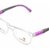 Vista diagonal izquierda del aro oftálmico infantil Climbing AC Superflex Transparente Gris/Morado