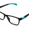 Vista diagonal izquierda del aro oftálmico infantil Sebastian AC Superflex Negro/Turquesa