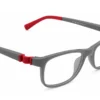 Vista diagonal derecha del aro oftálmico infantil Sebastian AC Superflex Gris/Rojo