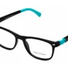 Vista diagonal izquierda del aro oftálmico infantil Sebastian AC Superflex RB8055 Negro/Turquesa